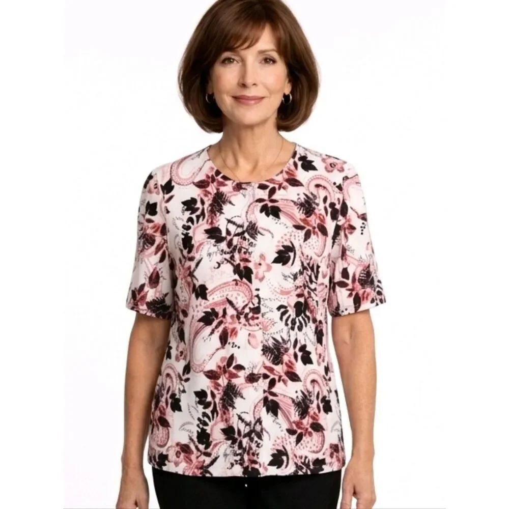 Christopher & Banks Coral Floral Patterned Elbow Sleeve Button Down Cardigan S